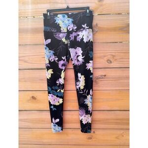 Fila Womens Floral High Waisted Leggings Black Purple Blue Yellow Size M Active